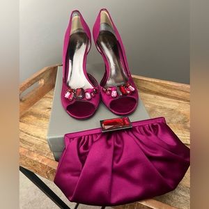 Ann Taylor Sophia Dorsey Satin Heels w/ Stones Sz: 9M (Matching Purse included)